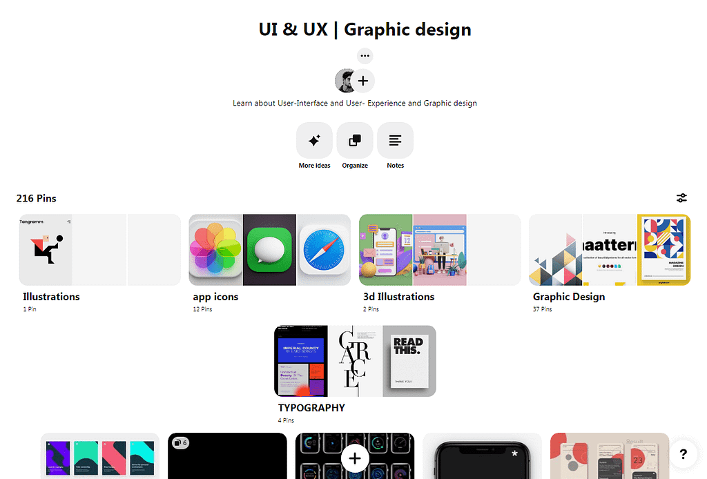 An image showing Pinterest UI\UX design board for inspiration