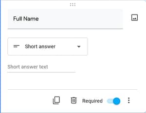 Google form settings for Full Name